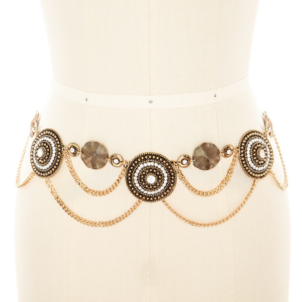 Gold or Silver Vintage Inspired Boho Medallion Chain Statement Belt